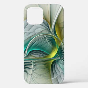 Hypnotic Abstract Golden Turquoise Teal Fractal iPhone 12 Case