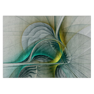 Hypnotic Abstract Golden Turquoise Teal Fractal Cutting Board