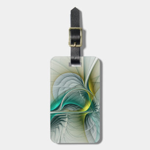 Hypnotic Abstract Golden Turquoise Teal Fractal Luggage Tag