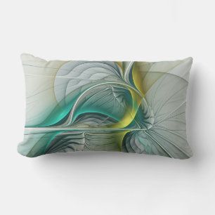 Hypnotic Abstract Golden Turquoise Teal Fractal Lumbar Cushion