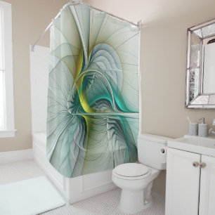 Hypnotic Abstract Golden Turquoise Teal Fractal Shower Curtain