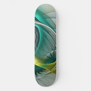 Hypnotic Abstract Golden Turquoise Teal Fractal Skateboard