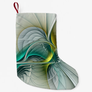 Hypnotic Abstract Golden Turquoise Teal Fractal Small Christmas Stocking