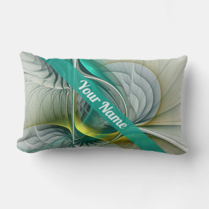 Hypnotic Abstract Golden Turquoise Teal Name Lumbar Cushion