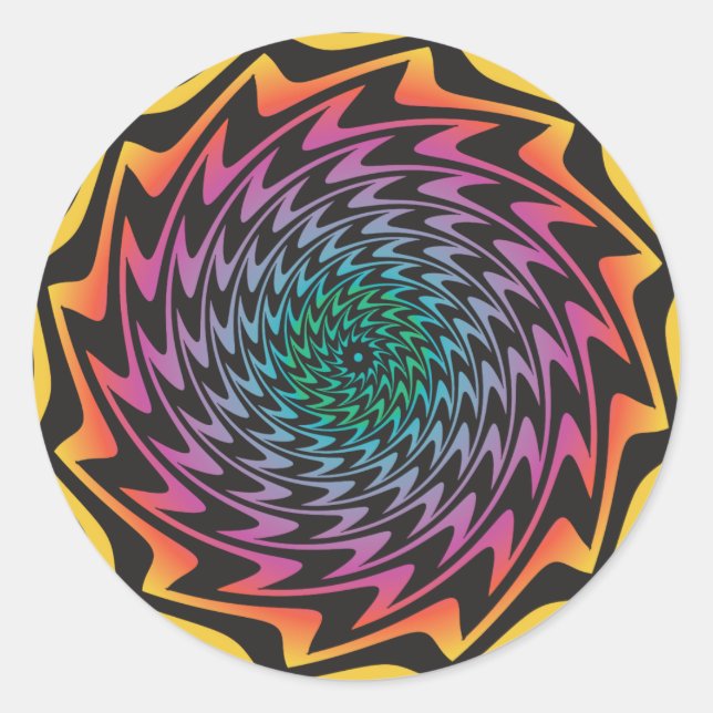 HYPNOTIC DISC Mesmerising Hot Neon Zig Zag Spiral Classic Round Sticker (Front)