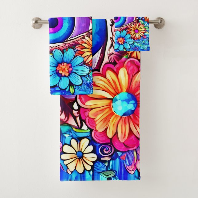 Hypnotic Floral Eye Bath Towel Set (Insitu)