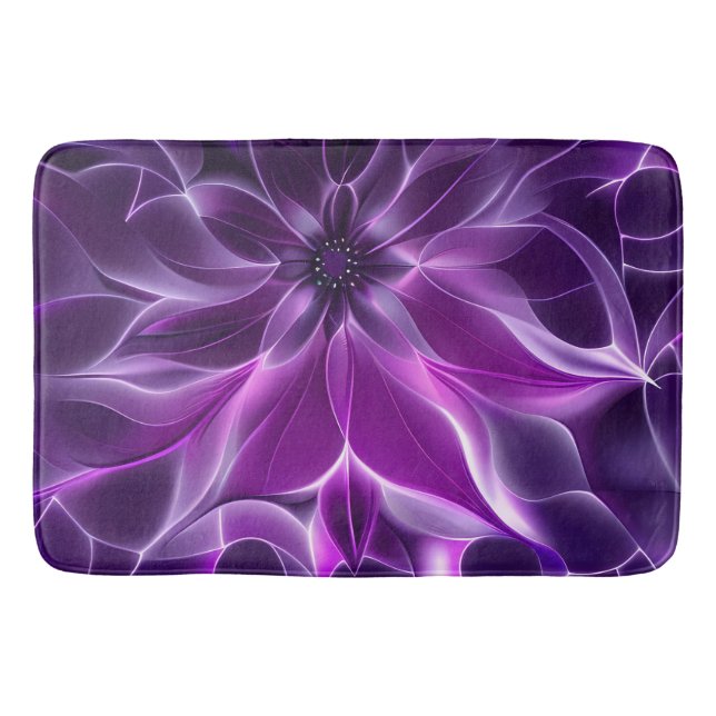 Hypnotic fractal deep purple flower  bath mat (Front)