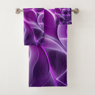 Hypnotic fractal deep purple flower  bath towel set