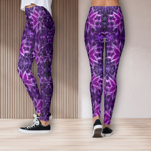 Hypnotic fractal deep purple flower  leggings