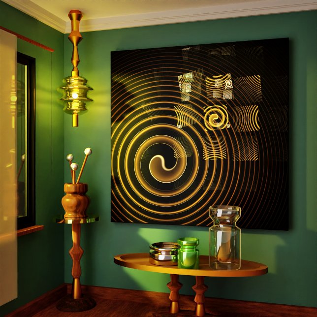 Hypnotic Golden Waves Modern Abstract Art Canvas Print (Hypnosis Abstract Art Wrapped Canvas Print)