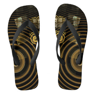 Hypnotic Golden Waves Modern Abstract Art Jandals