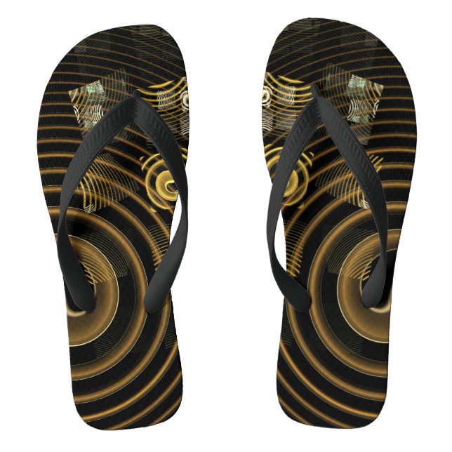 Hypnotic Golden Waves Modern Abstract Art Jandals (Footbed)