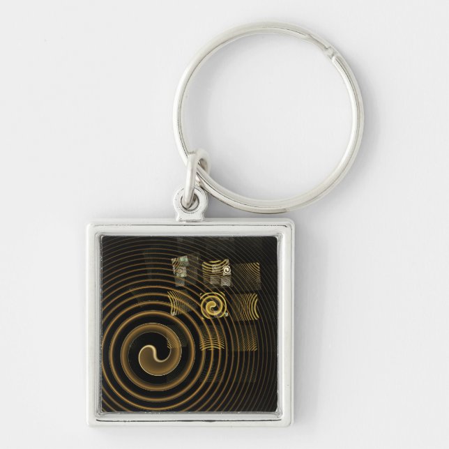 Hypnotic Golden Waves Modern Abstract Art Key Ring (Front)