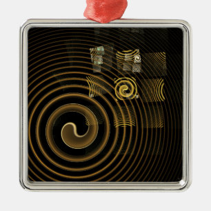 Hypnotic Golden Waves Modern Abstract Art Metal Tree Decoration