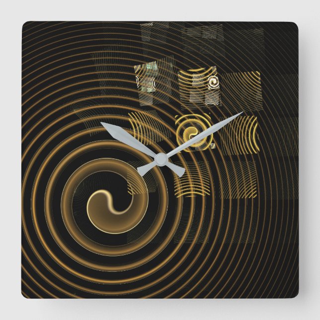 Hypnotic Golden Waves Modern Abstract Art Square Wall Clock (Front)