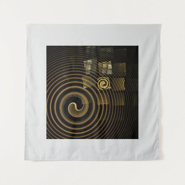 Hypnotic Golden Waves Modern Abstract Art Tapestry (Front)