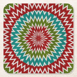 Hypnotic mandalaic flower square paper coaster