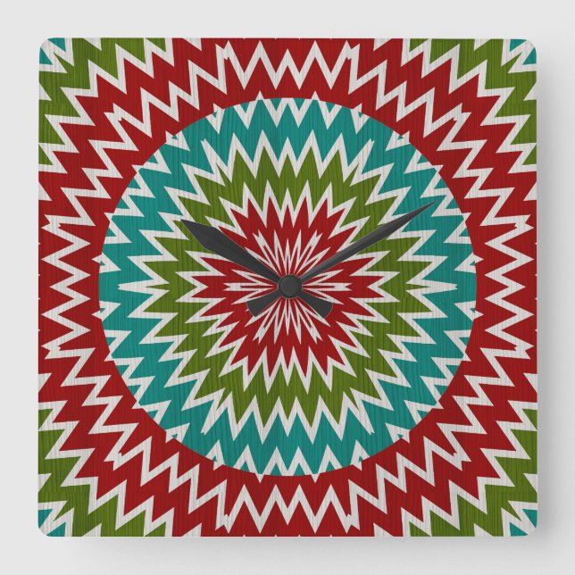 Hypnotic mandalaic flower square wall clock (Front)