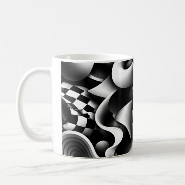 Hypnotic Monochrome Geometry – 3D Optical Illusion Coffee Mug (Left)