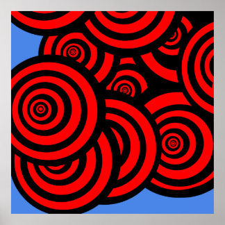 Hypnotic Red Black and Blue Spirals Poster