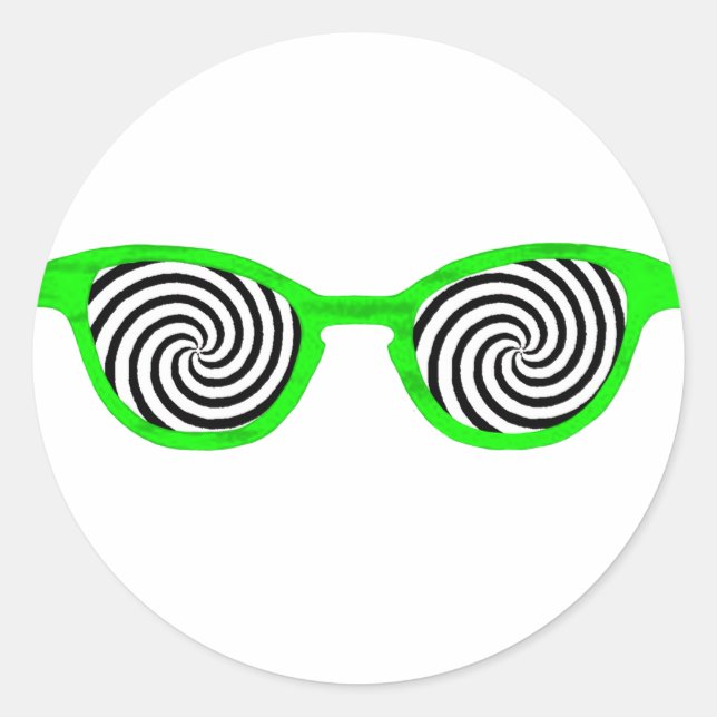 Hypnotise Sunglasses Green Rim The MUSEUM Zazzle G Classic Round Sticker (Front)