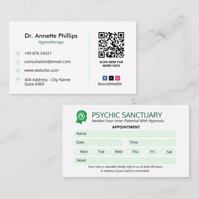 Hypnotist Clinic Business | Minimalist Appointment Business Card (Front/Back)