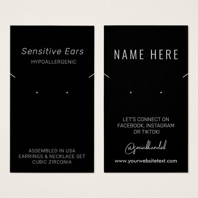 Hypoallergenic Jewellery Display Card (Front & Back)