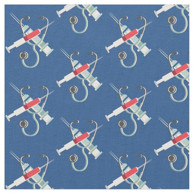 Hypodermic Needle and Stethoscope Fabric (Close Up)