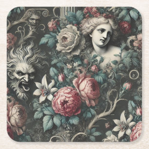 Hysteria Hides in the Blooms – Gothic Victorian Square Paper Coaster