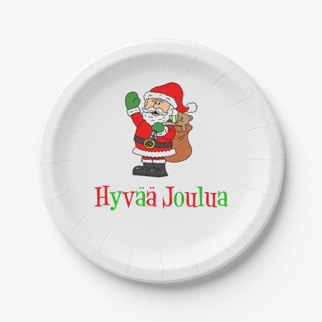 Hyvaa Joulua Finnish Christmas Santa Paper Plate (Front)