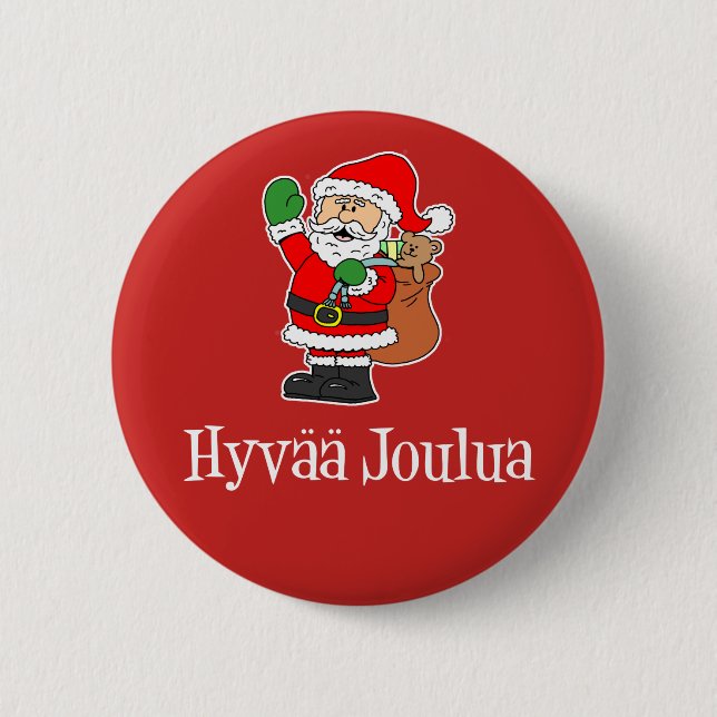 Hyvaa Joulua Finnish Christmas Santa Red 6 Cm Round Badge (Front)