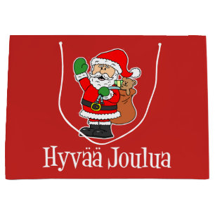 Hyvaa Joulua Finnish Christmas Santa (RED) Large Gift Bag