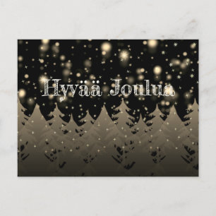 Hyvää Joulua Gold Starry Night Snowfall Trees Postcard