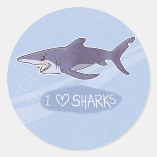 I <3 Sharks: Blue Shark Classic Round Sticker