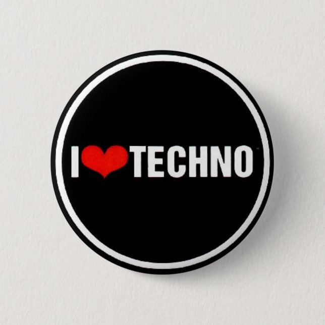 I <3 Techno 6 Cm Round Badge (Front)