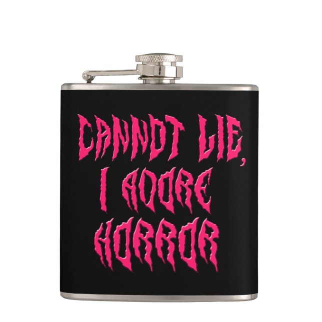 I Adore Horror (Pink Text) Hip Flask (Front)