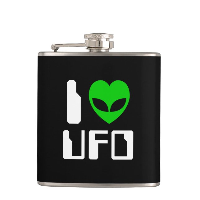 I Alien Heart UFO Hip Flask (Front)