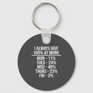I Always Give 100% At Work Funny Work Quotes Humor Key Ring