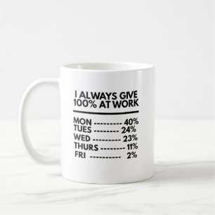 I Always Give 100% At Work Funny Work Quotes Humou Coffee Mug