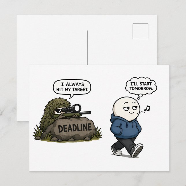 I Always Hit My Target – Funny Procrastination Postcard (Front/Back)