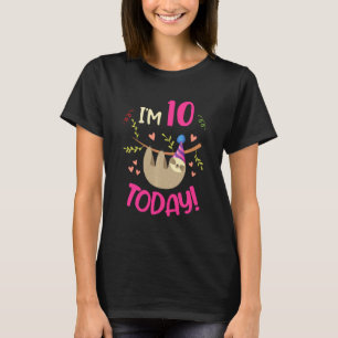 I Am 10 Today Kids Birthday For Sloth Lover T-Shirt