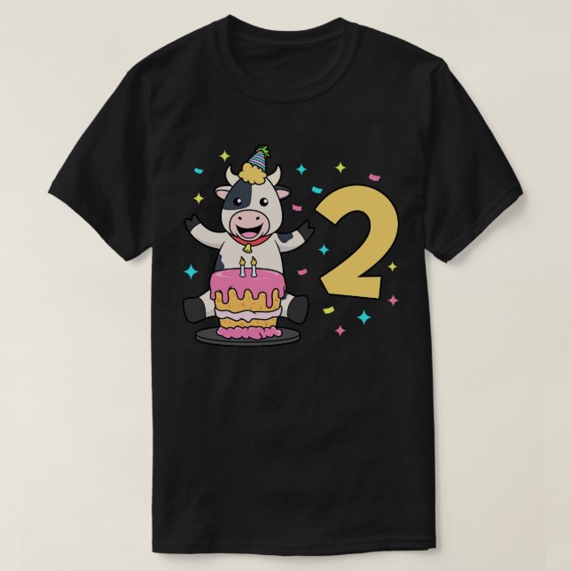 I am 2 with cow kids birthday 2 years old T-Shirt (Design Front)