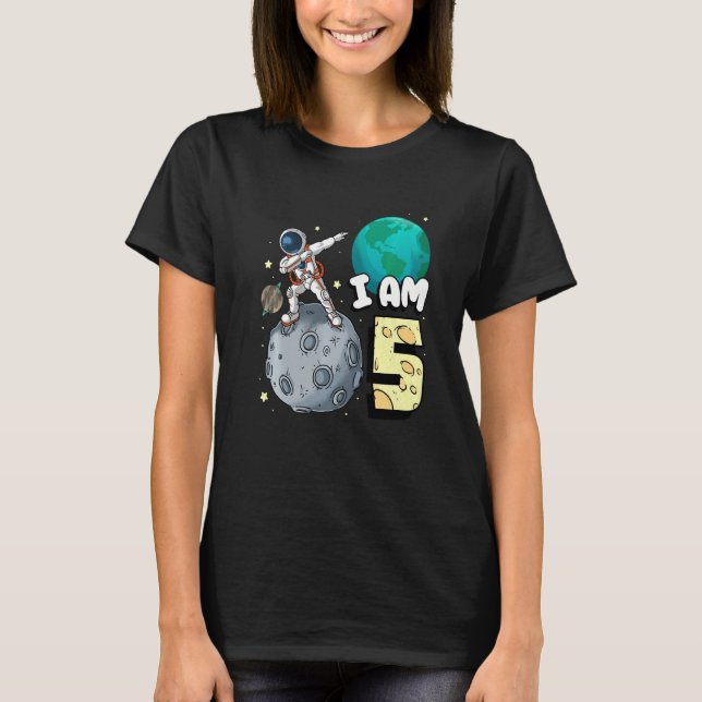 I Am 5 Space Astronaut Kid Moon Walker 5th Birthda T-Shirt (Front)