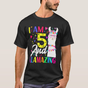 I Am 5 Years Old And Llamazing Llama 5th Birthday T-Shirt
