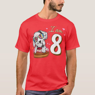 I am 8 Birthday Cute Lovely Spaniel with Donut Dog T-Shirt
