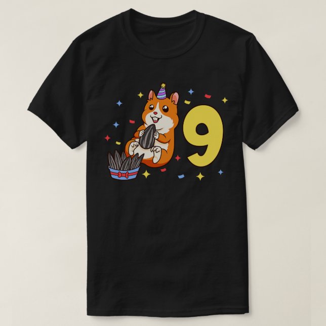 I am 9 with hamster kids birthday 9 years old T-Shirt (Design Front)