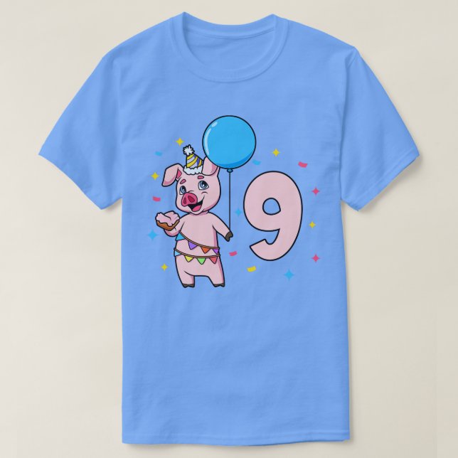 I am 9 with pig kids birthday 9 years old T-Shirt (Design Front)