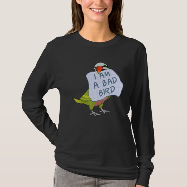 I Am A Bad Bird I Funny Moustache Parakeet Parrot T-Shirt (Front)