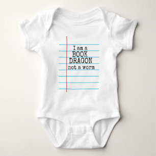 "I am a BOOK DRAGON not a worm" on Notebook Paper Baby Bodysuit