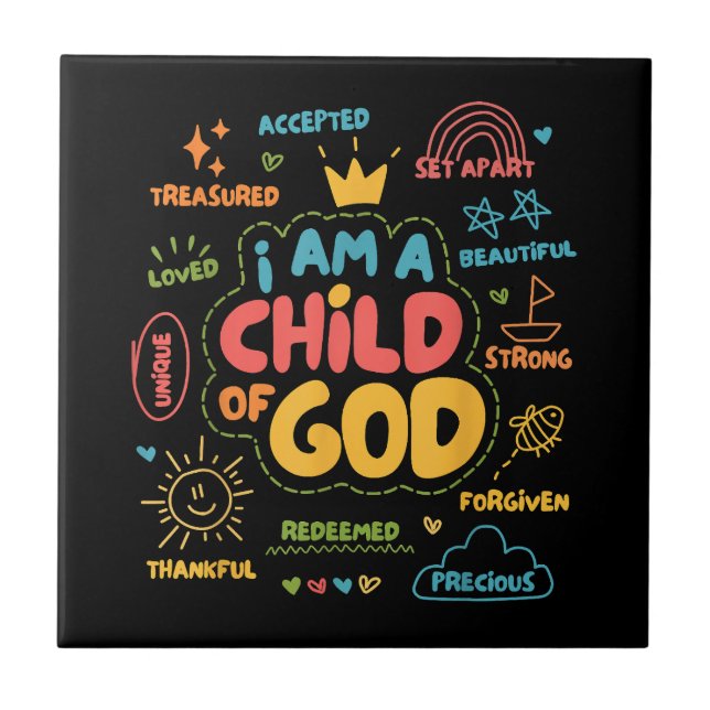 I am a Child of God Christian Retro Jesus Faith De Tile (Front)